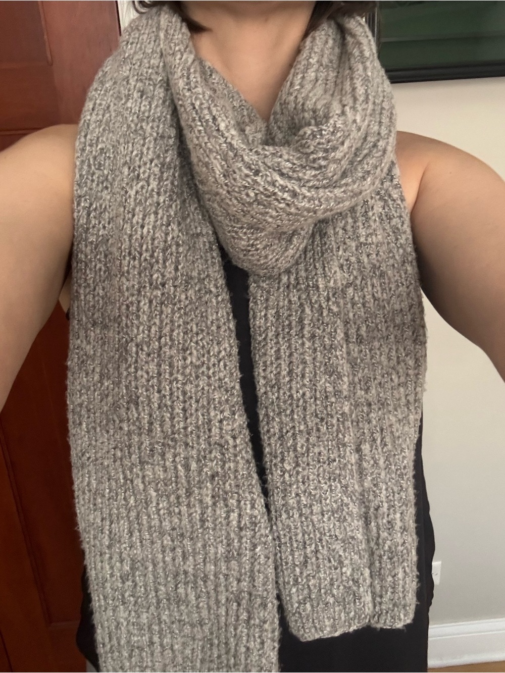 Gray Heathered Chunky Knit Scarf Cozy Ribbed Winter Scarf